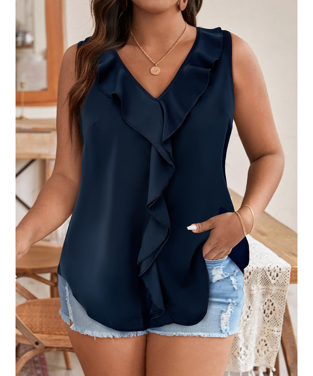 KissICON Plus Size - Women'S Navy Blue Sleeveless Blouse