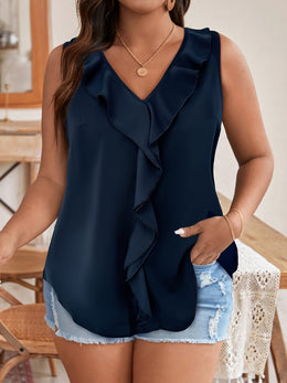 KissICON Plus Size - Women'S Navy Blue Sleeveless Blouse