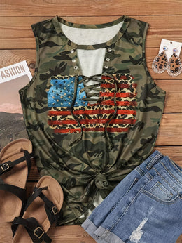 jkthpu-45 Plus Size, Women's New Flag Camouflage Sleeveless Top