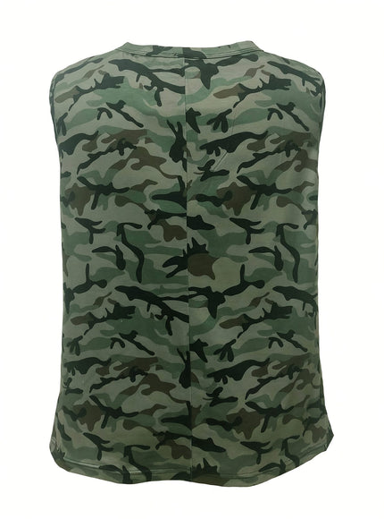jkthpu-45 Plus Size, Women's New Flag Camouflage Sleeveless Top