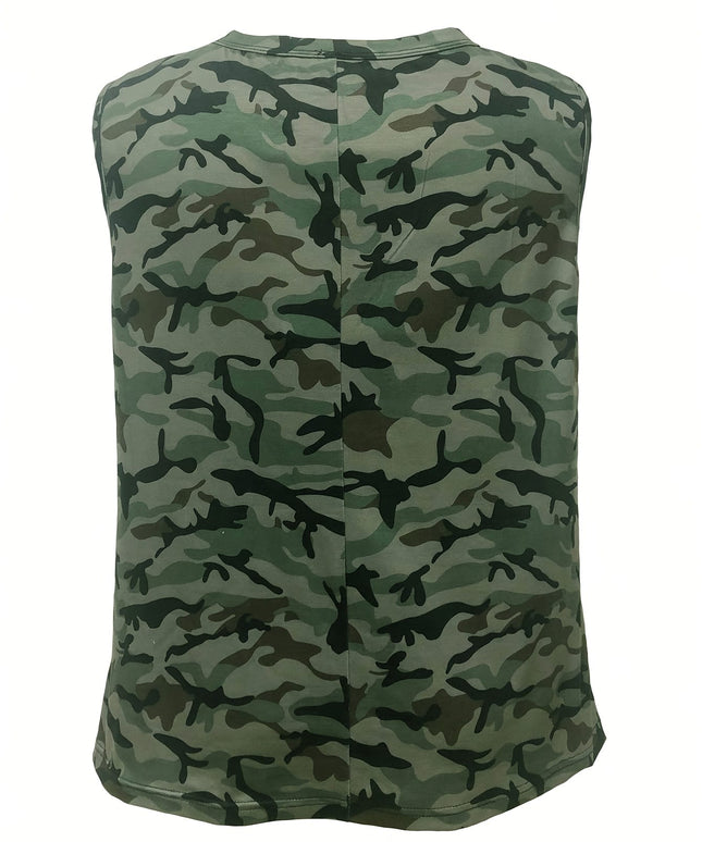 jkthpu-45 Plus Size, Women's New Flag Camouflage Sleeveless Top