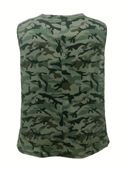 jkthpu-45 Plus Size, Women's New Flag Camouflage Sleeveless Top