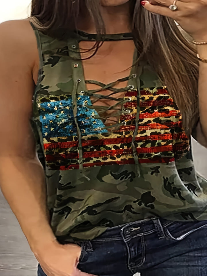 Plus Size, Women's New Flag Camouflage Sleeveless Top