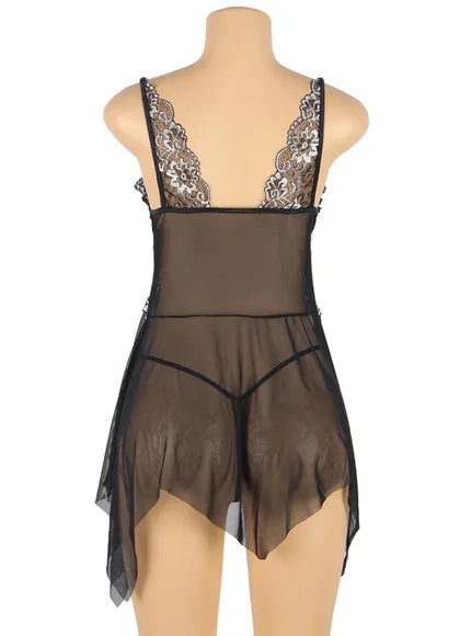 KissICON Plus Size Women's Nightie Lingerie Sexy Babydoll Lace Chemise Strap V Neck Mesh Sleepwear Wedding Robe Ensembles Set