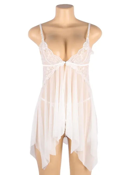 KissICON Plus Size Women's Nightie Lingerie Sexy Babydoll Lace Chemise Strap V Neck Mesh Sleepwear Wedding Robe Ensembles Set