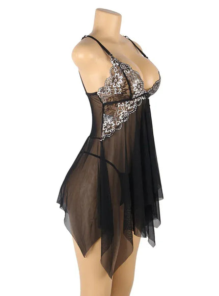 KissICON Plus Size Women's Nightie Lingerie Sexy Babydoll Lace Chemise Strap V Neck Mesh Sleepwear Wedding Robe Ensembles Set
