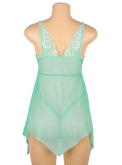 KissICON Plus Size Women's Nightie Lingerie Sexy Babydoll Lace Chemise Strap V Neck Mesh Sleepwear Wedding Robe Ensembles Set