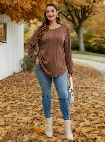 jkthpu-45 Plus Size, Women's Oversized Brown Sweater - Soft
