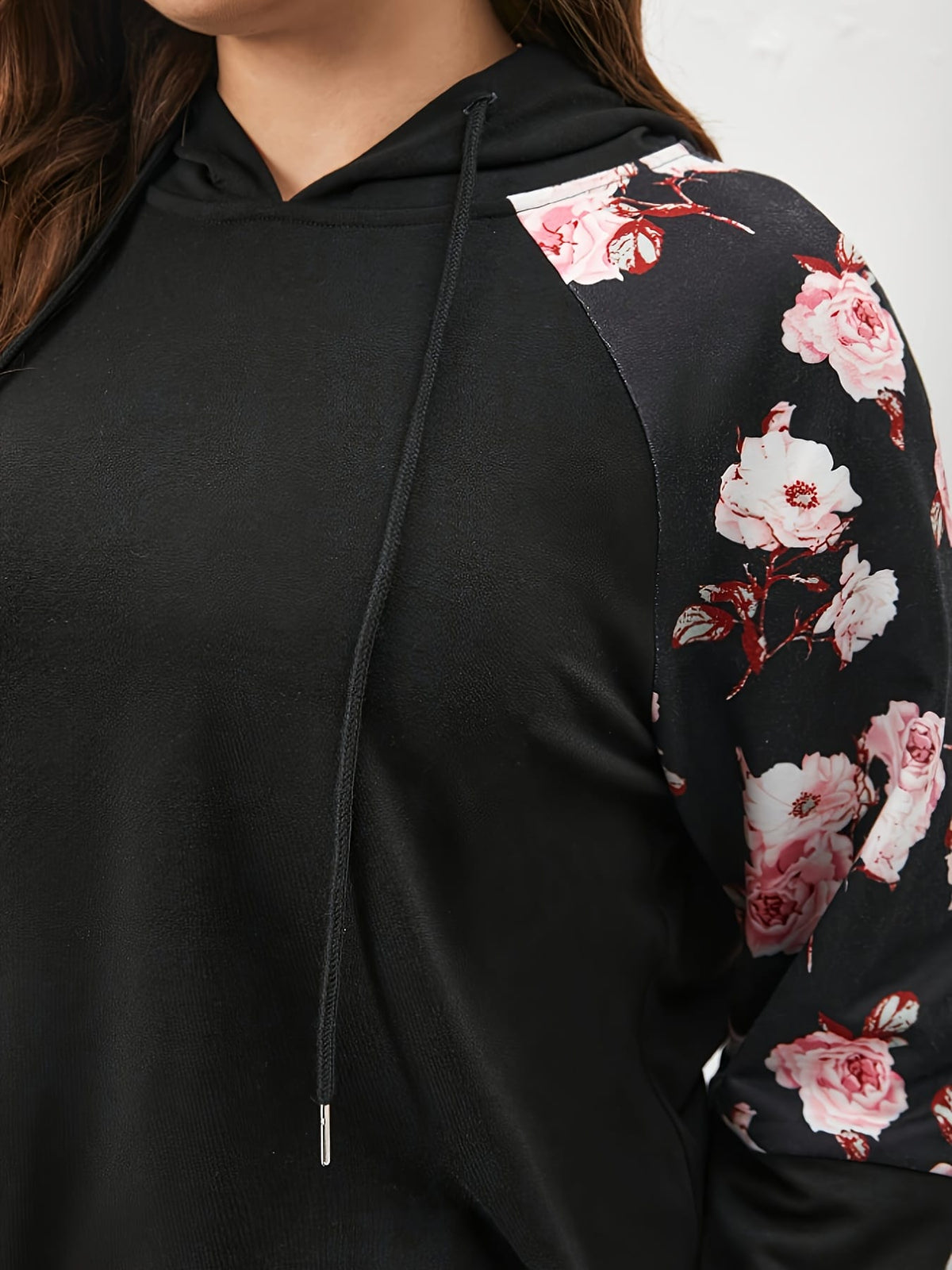 jkthpu-45 Plus Size, Women's Oversized Elegant Floral Print Hooded
