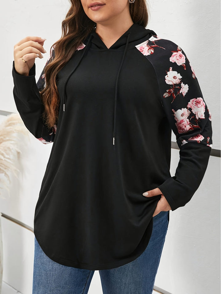Plus Size, Women's Oversized Elegant Floral Print Hooded