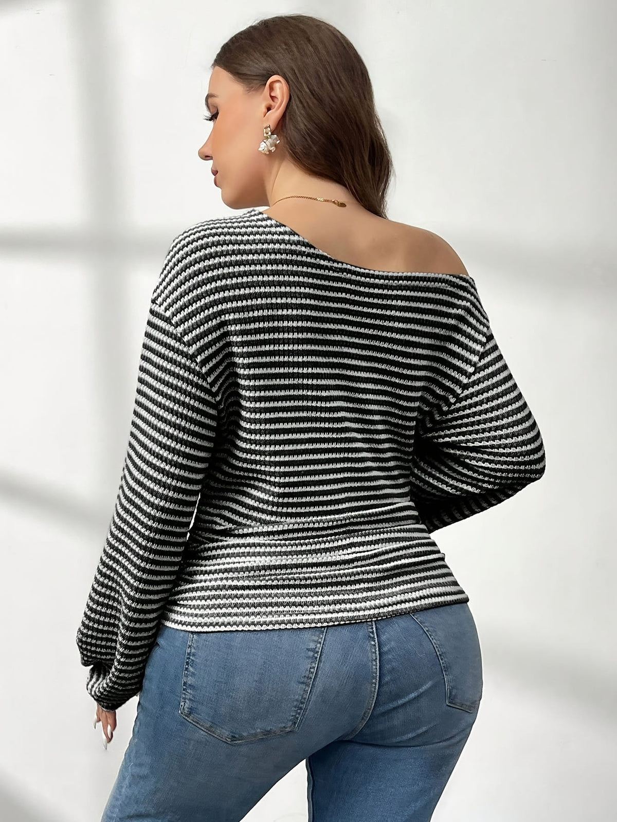 jkthpu-45 Plus Size, Women's Plus Size Asymmetrical Off-Shoulder Long