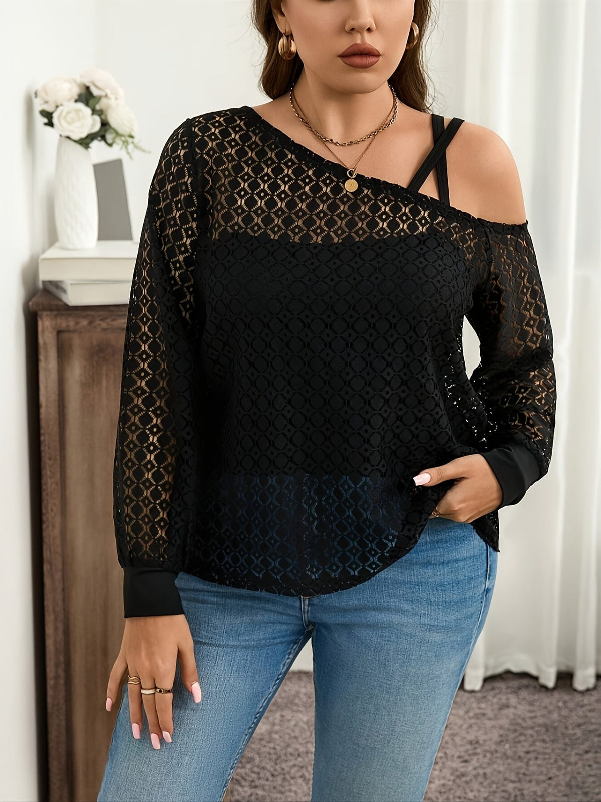 jkthpu-45 Plus Size, Women's Plus Size Blouse - Elegant