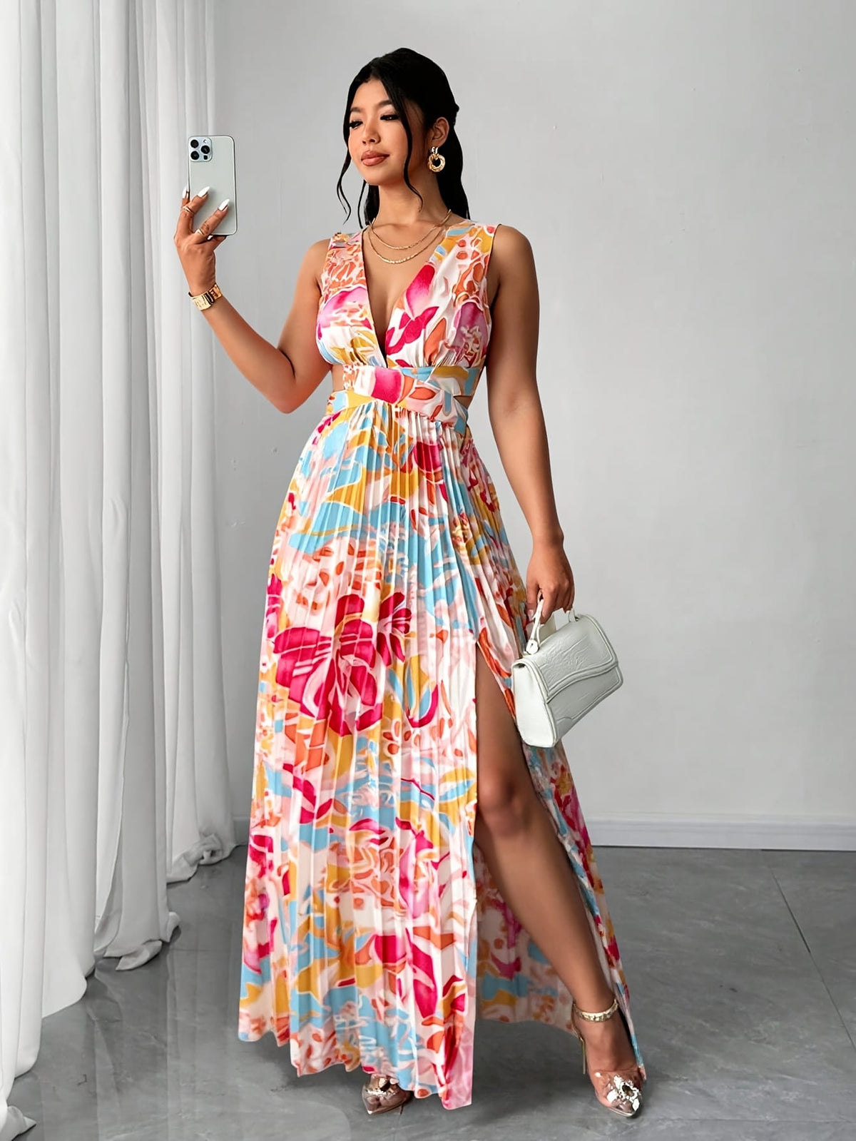 jkthpu-45 Plus Size, Women's Plus Size Bohemian Floral Print maxi Dress - Flowy V-Neck Beach Party Dress in Pink/Blue/Orange/Red/, Machine Washable Formal & Vacation Outfit for Women, Beach Dresses