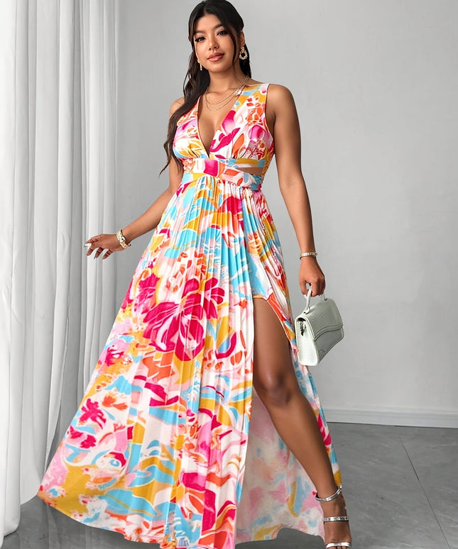 jkthpu-45 Plus Size, Women's Plus Size Bohemian Floral Print maxi Dress - Flowy V-Neck Beach Party Dress in Pink/Blue/Orange/Red/, Machine Washable Formal & Vacation Outfit for Women, Beach Dresses