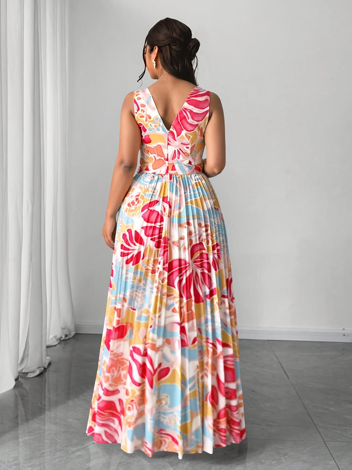jkthpu-45 Plus Size, Women's Plus Size Bohemian Floral Print maxi Dress - Flowy V-Neck Beach Party Dress in Pink/Blue/Orange/Red/, Machine Washable Formal & Vacation Outfit for Women, Beach Dresses