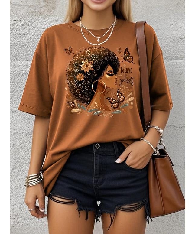 KissICON Plus Size - Women'S Plus Size Casual Fashion T-Shirt - Vintage-Inspired Butterfly & Floral Print, Soft, Loose Fit, Comfortable Short Sleeve Tee for Spring/Summer/Fall, Everyday Tshirt | Vintageinspired Design | Soft Fabric Te
