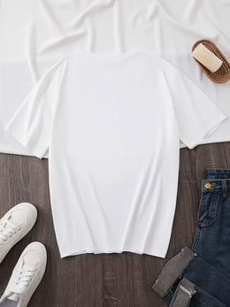 KissICON Plus Size, Women's Plus Size Casual T-Shirt - Stretchy Everyday Top with Heart Patterns (White/rose Golden/Print) - Machine Washable Round Neck Shirt for Women - Non-See-Through Fabric for Spring, Summer, Fall Outfits, Ladies