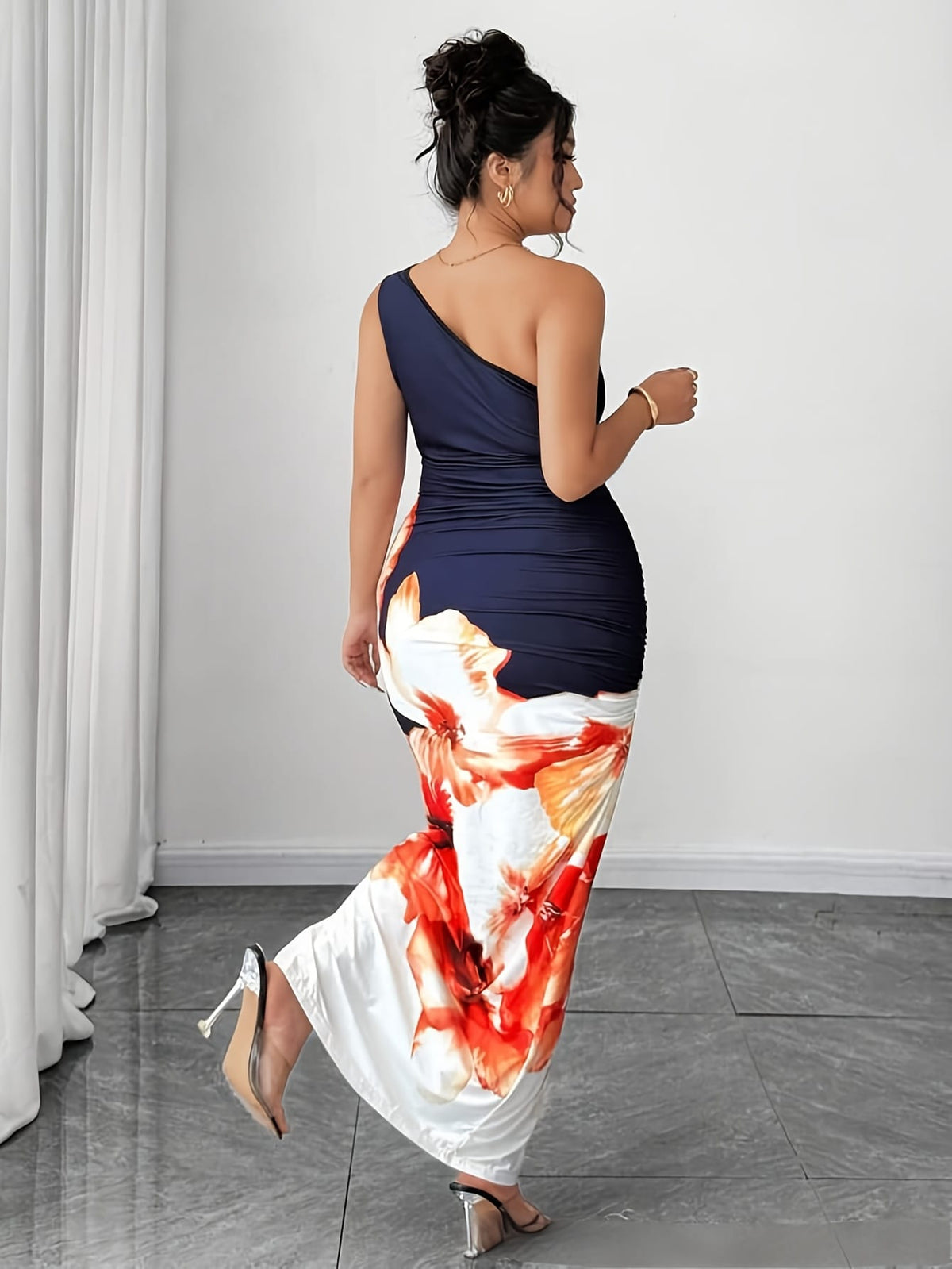 jkthpu-45 Plus Size, Women's Plus Size Elegant Floor-Length Sleeveless Mermaid Gown - A-Line Floor-Length Maxi Dress with Asymmetrical Hem Slit, Wrinkle-Resistant Fabric & Single-Shoulder Neckline for Beach Weddings, Prom, Formal Events - All-Season Stretchy Formal