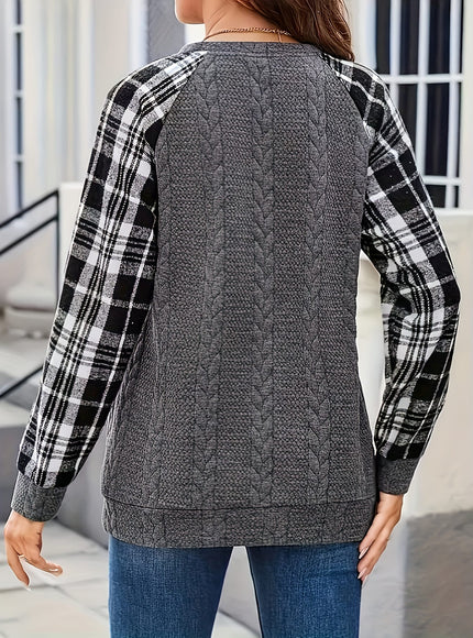 jkthpu-45 Plus Size, Women's Plus Size Elegant Plaid Sweater