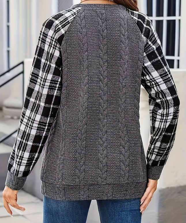 jkthpu-45 Plus Size, Women's Plus Size Elegant Plaid Sweater