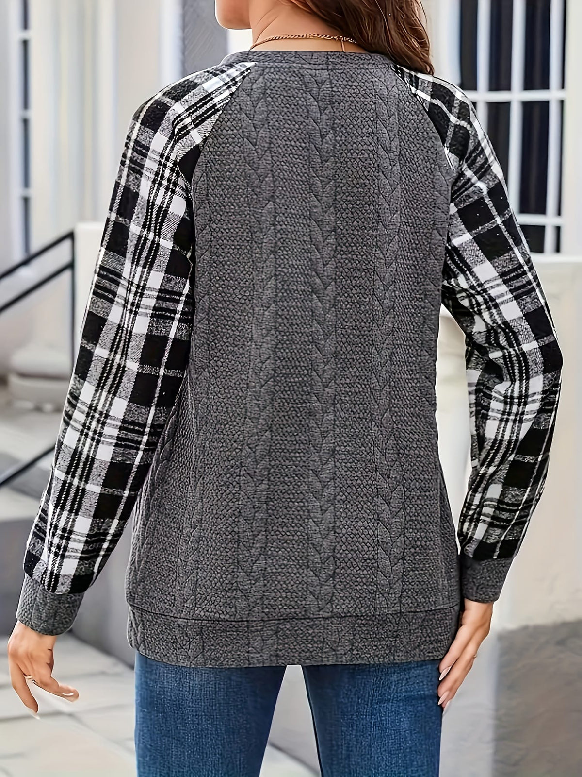 jkthpu-45 Plus Size, Women's Plus Size Elegant Plaid Sweater