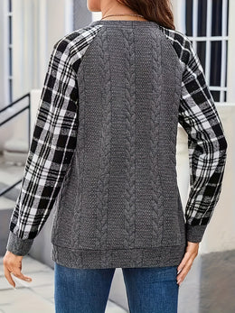 jkthpu-45 Plus Size, Women's Plus Size Elegant Plaid Sweater