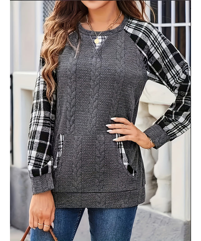 jkthpu-45 Plus Size, Women's Plus Size Elegant Plaid Sweater