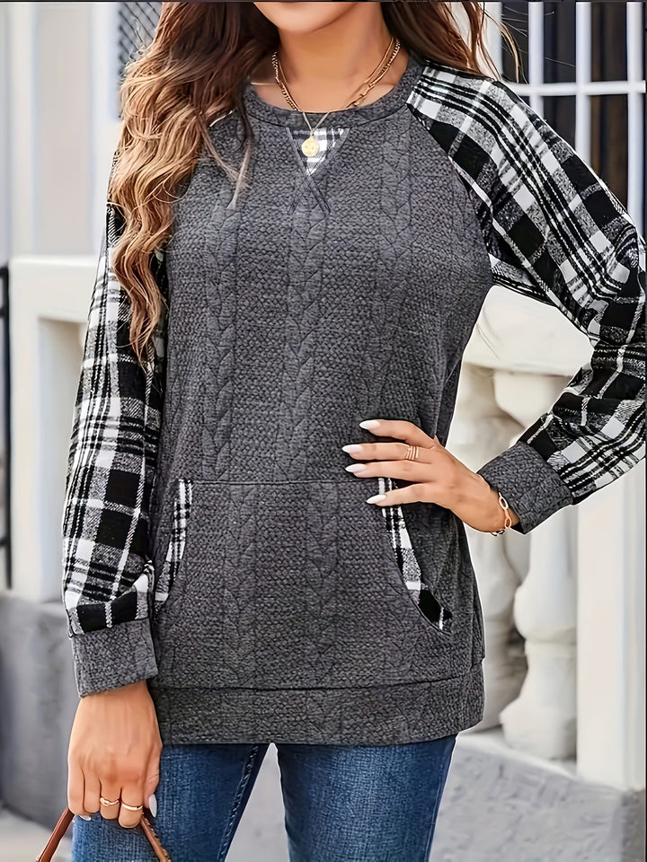 Plus Size, Women's Plus Size Elegant Plaid Sweater