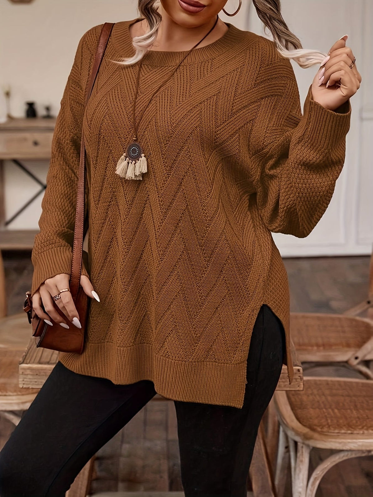 jkthpu-45 Plus Size, Women's Plus Size Elegant Sweater -