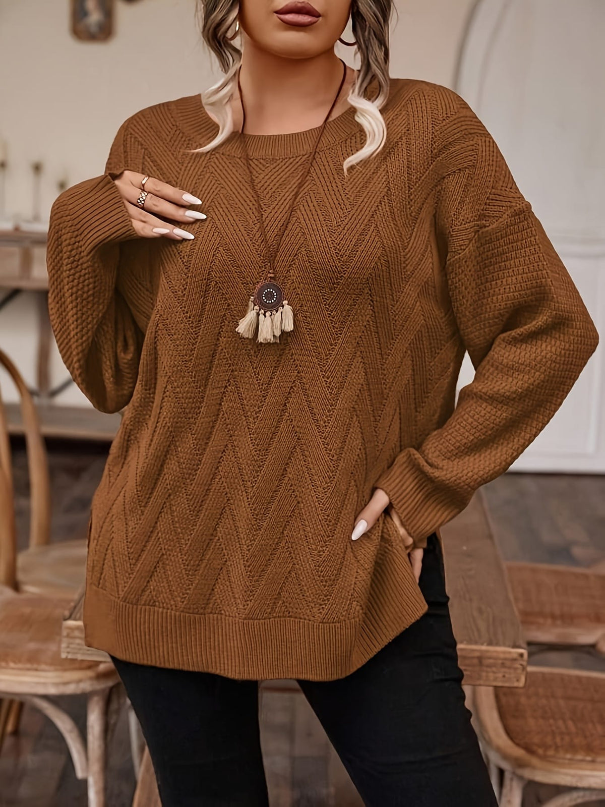 jkthpu-45 Plus Size, Women's Plus Size Elegant Sweater -