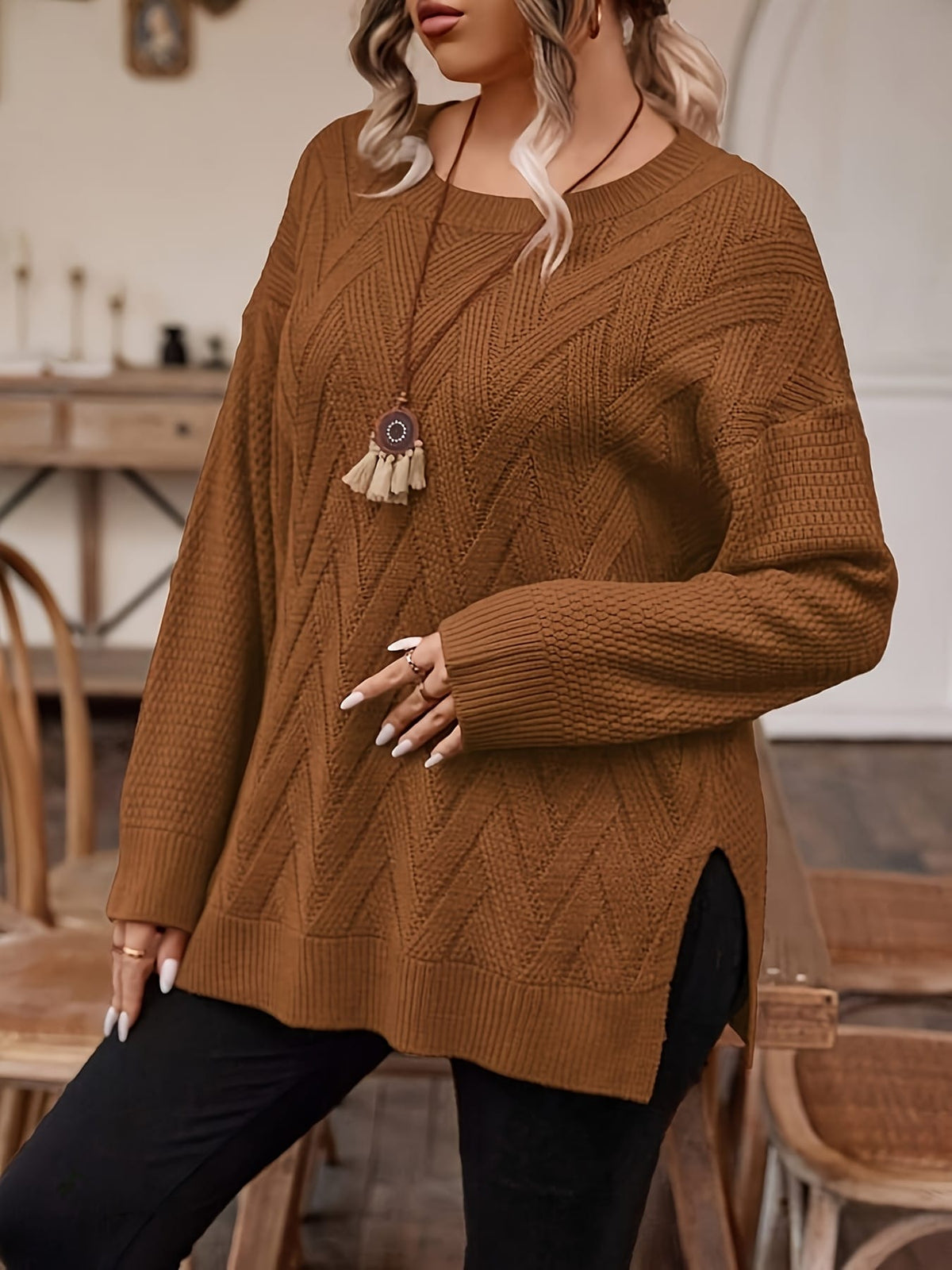 jkthpu-45 Plus Size, Women's Plus Size Elegant Sweater -