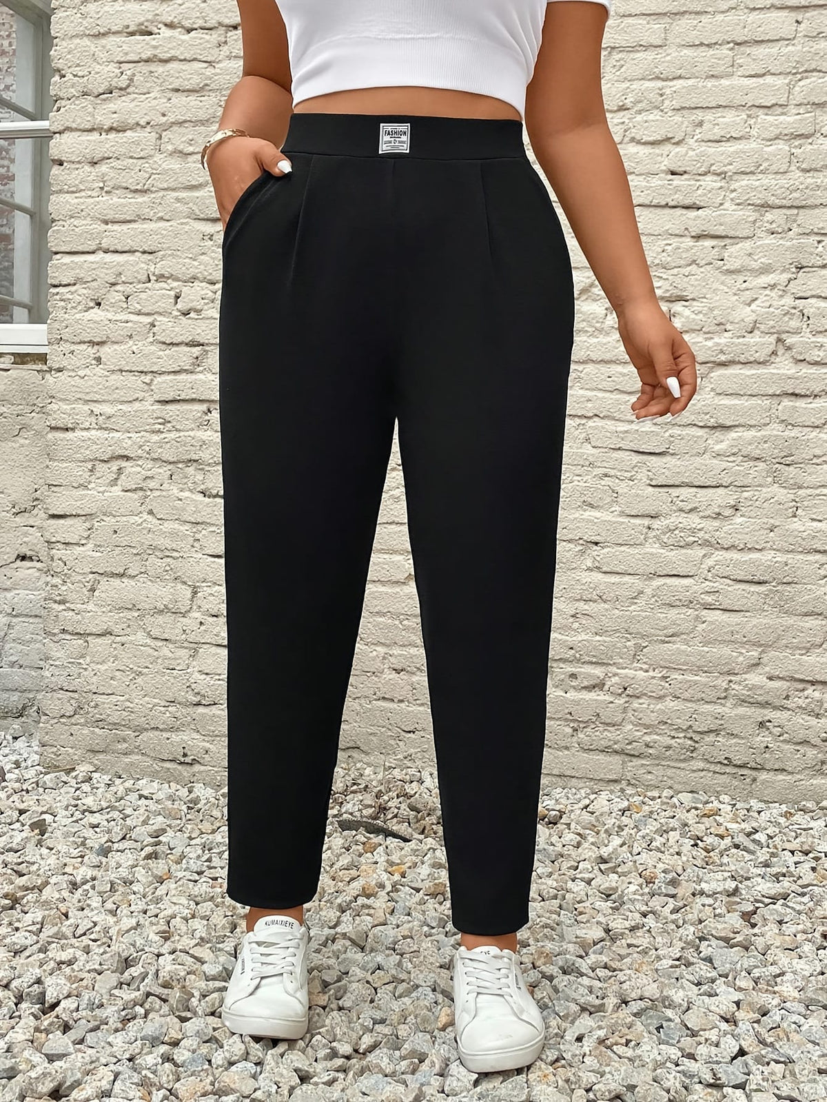jkthpu-45 Plus Size, Women's Plus Size Elegant Tapered Wide-Leg