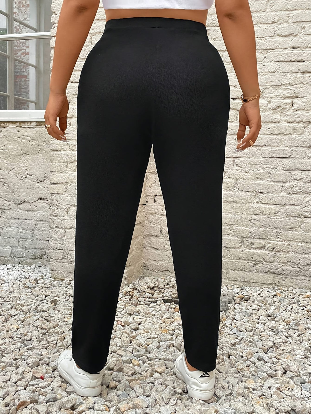 jkthpu-45 Plus Size, Women's Plus Size Elegant Tapered Wide-Leg