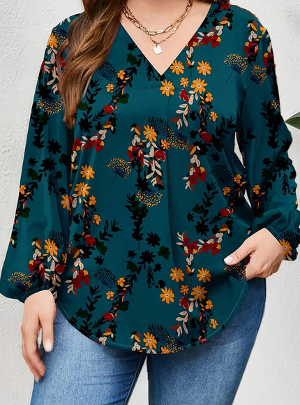 jkthpu-45 Plus Size, Women's Plus Size Elegant V-Neck Long