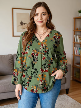 jkthpu-45 Plus Size, Women's Plus Size Elegant V-Neck Long