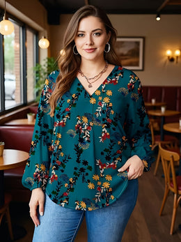 jkthpu-45 Plus Size, Women's Plus Size Elegant V-Neck Long