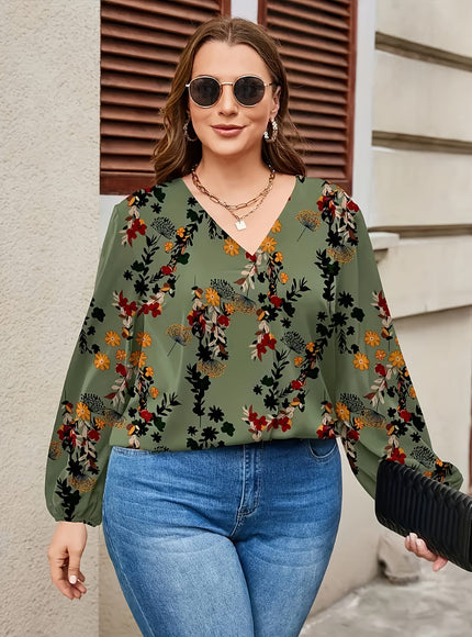 jkthpu-45 Plus Size, Women's Plus Size Elegant V-Neck Long
