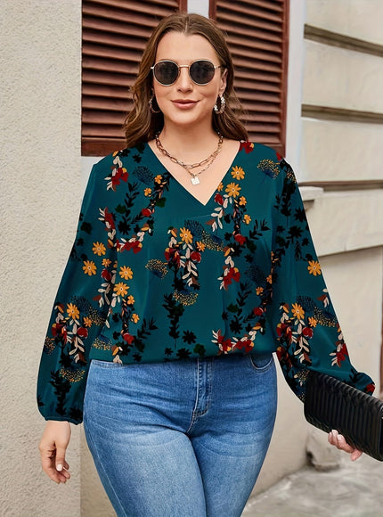jkthpu-45 Plus Size, Women's Plus Size Elegant V-Neck Long