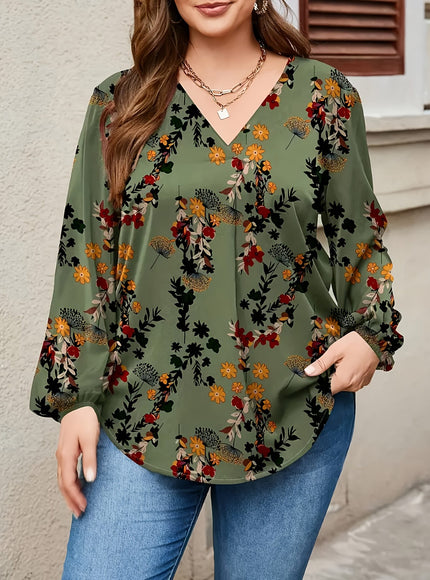 jkthpu-45 Plus Size, Women's Plus Size Elegant V-Neck Long