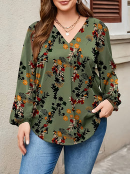 jkthpu-45 Plus Size, Women's Plus Size Elegant V-Neck Long