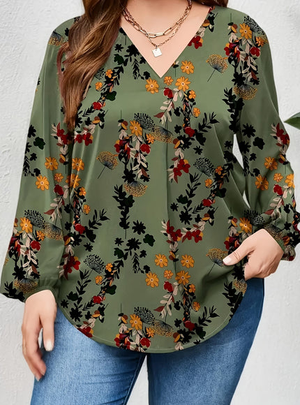 jkthpu-45 Plus Size, Women's Plus Size Elegant V-Neck Long