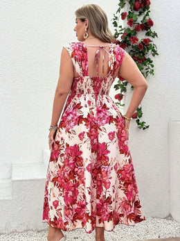 jkthpu-45 Plus Size, Women's Plus Size Floral maxi dress - Flowy A-Line Formal & casual event gown, Machine Washable Elegant curve-hugging party Wedding Outfit for Women, Dresses for Wedding, Special Occasion Attire, Offshoulder Neckline, Relaxed Fit Gown, Lightwei