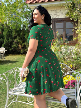 jkthpu-45 Plus Size, Women's Plus Size Floral - Navy blue A-Line dress, Knee-Length party & casual Outfit with Elastic Waist, Flared Hem for Curvy Women - Machine Washable Summer Dress, Ditsy Floral Print Dress
