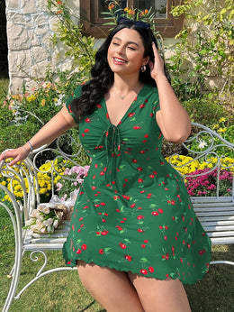 jkthpu-45 Plus Size, Women's Plus Size Floral - Navy blue A-Line dress, Knee-Length party & casual Outfit with Elastic Waist, Flared Hem for Curvy Women - Machine Washable Summer Dress, Ditsy Floral Print Dress