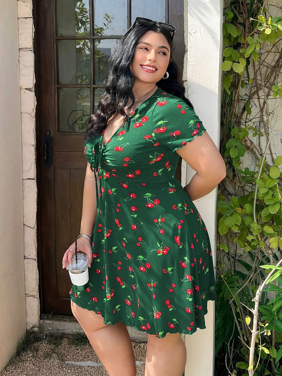jkthpu-45 Plus Size, Women's Plus Size Floral - Navy blue A-Line dress, Knee-Length party & casual Outfit with Elastic Waist, Flared Hem for Curvy Women - Machine Washable Summer Dress, Ditsy Floral Print Dress
