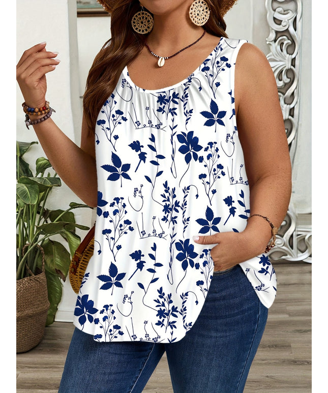 jkthpu-45 Plus Size, Women's Plus Size Floral Print Tank