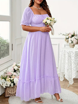 jkthpu-45 Plus Size, Women's Plus Size Lavender Formal Maxi dress - Elegant Square neck flared skirt non-stretchy gown for Wedding Guest, Prom, Party - Machine Washable Formal event Dresses, Dresses for Wedding Guest, Prom Dress, Sophisticated Design, Nonstretch Fa