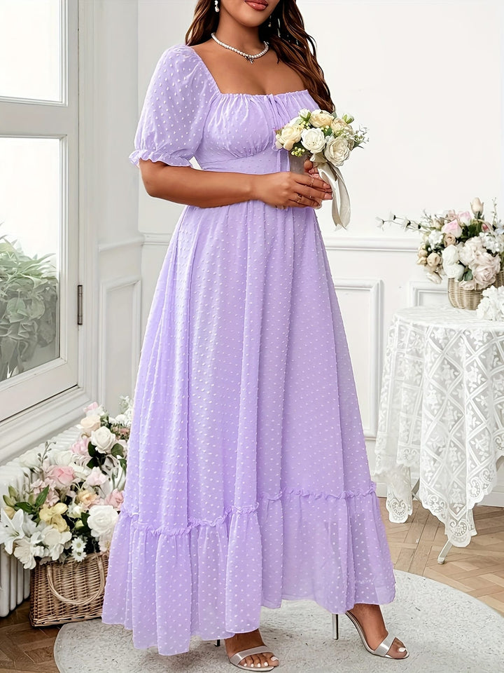 Plus Size, Women's Plus Size Lavender Formal Maxi dress - Elegant Square neck flared skirt non-stretchy gown for Wedding Guest, Prom, Party - Machine Washable Formal event Dresses, Dresses for Wedding Guest, Prom Dress, Sophisticated Design, Nonstretch Fa