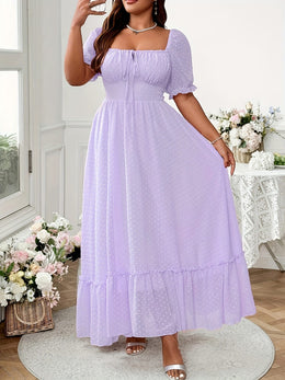 jkthpu-45 Plus Size, Women's Plus Size Lavender Formal Maxi dress - Elegant Square neck flared skirt non-stretchy gown for Wedding Guest, Prom, Party - Machine Washable Formal event Dresses, Dresses for Wedding Guest, Prom Dress, Sophisticated Design, Nonstretch Fa