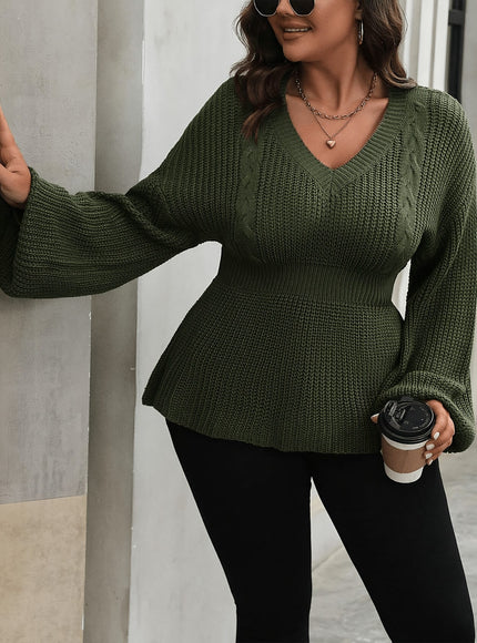 jkthpu-45 Plus Size, Women's Plus Size Olive Green V-Neck